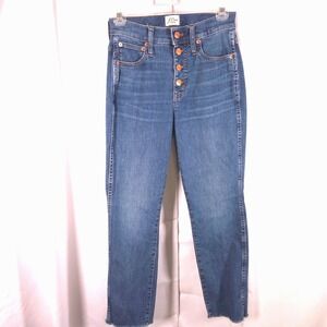 J.Crew Vintage Straight Button Fly Frayed Hem Jeans Women 24 Blue 26x26